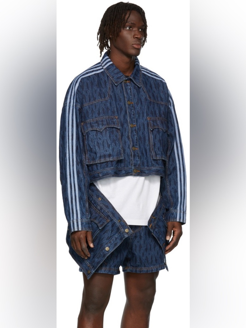 Adidas X IVY PARK Denim Jacket with Light Blue Striped Sleeves - Picture 2 of 6